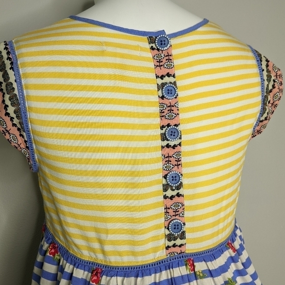 Matilda Jane yellow blue striped floral button back blouse S - Picture 4 of 8